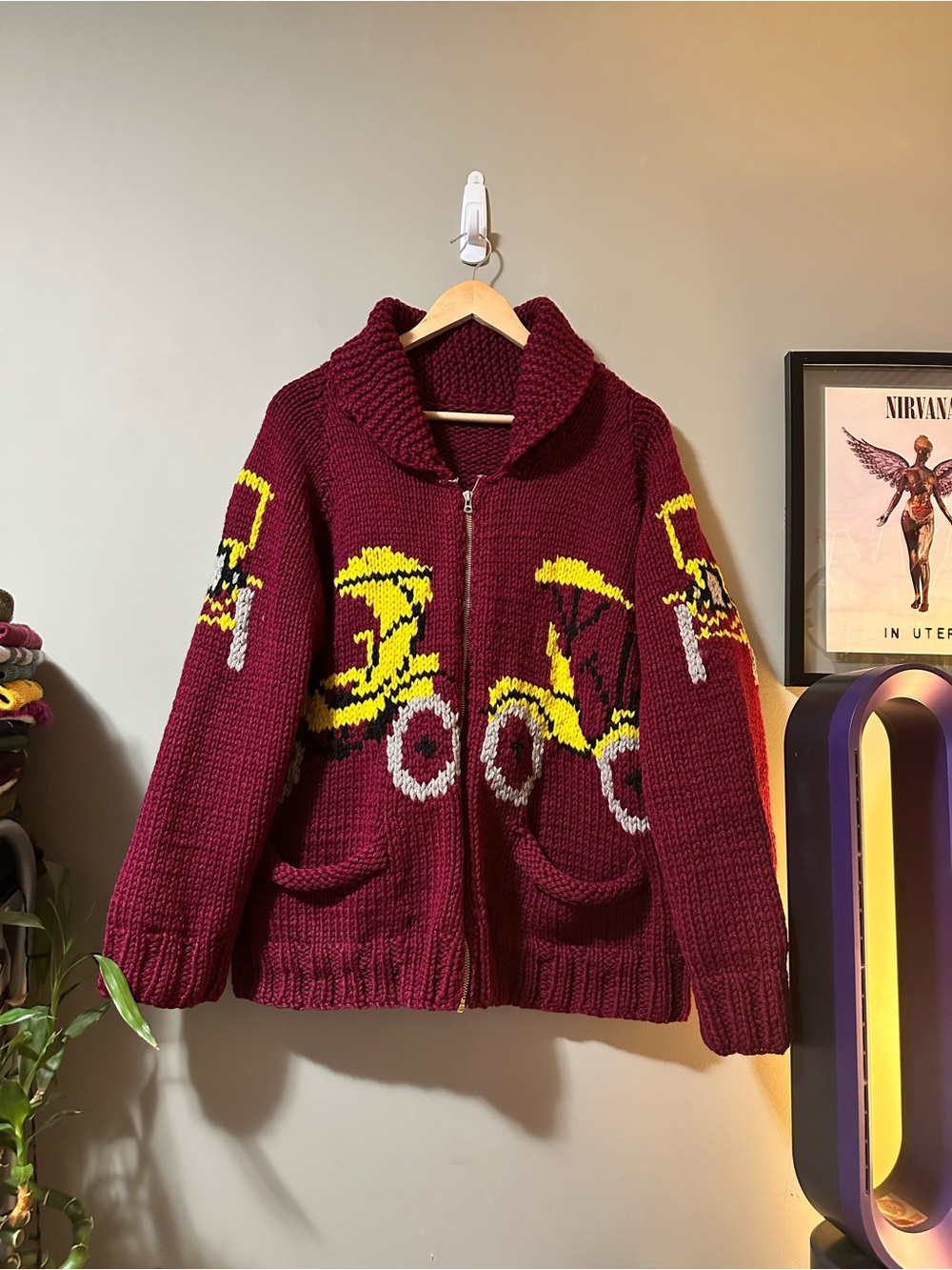 Vintage Hand Knit Wool Chunky Cardigan Sweater